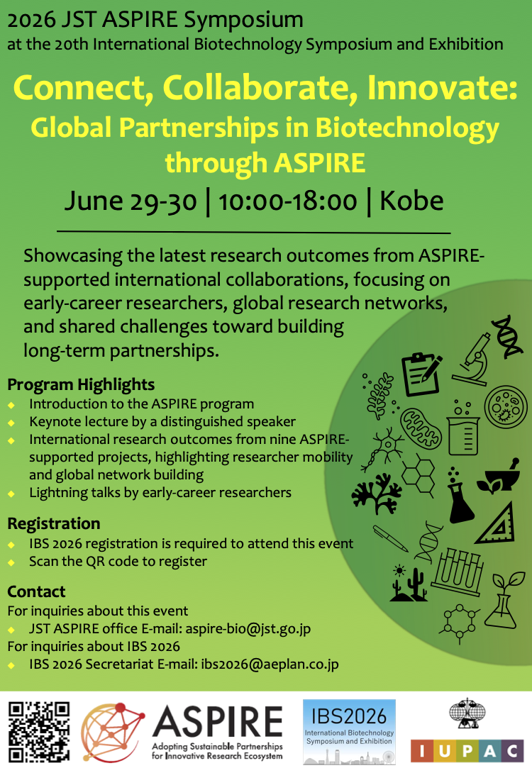 Flyer (Page 1): 2026 JST ASPIRE Symposium at IBS 2026